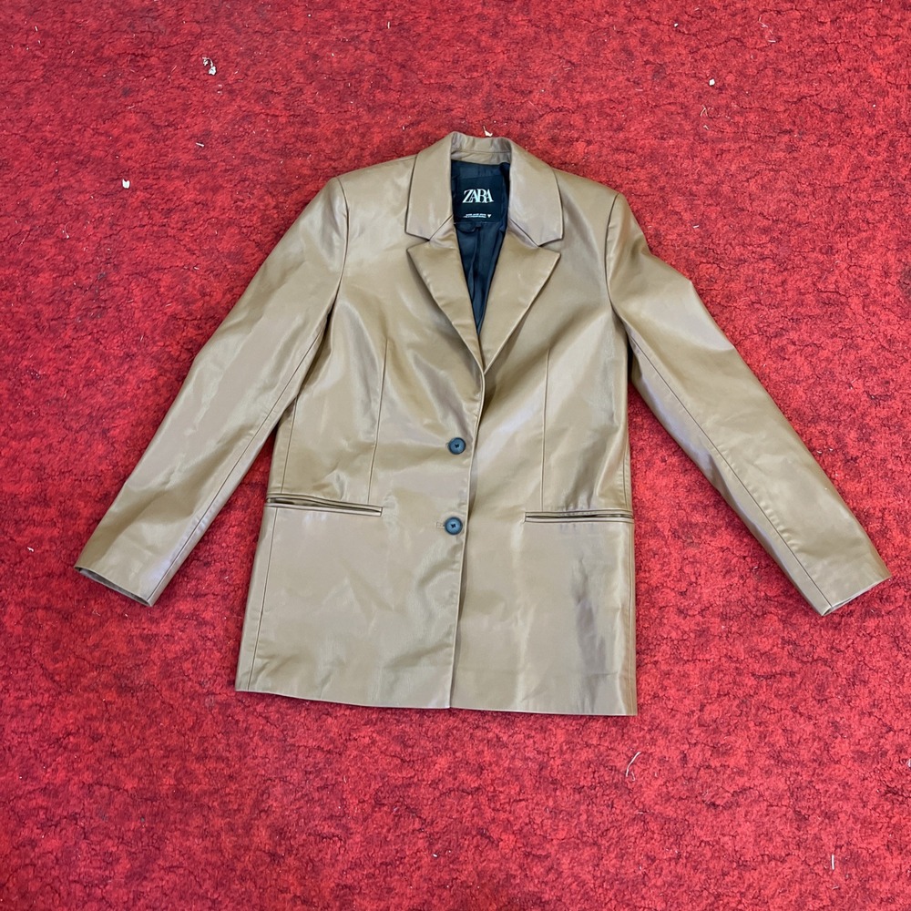 ZARA NEW WOMEN'S FAUX LEATHER BLAZER JACKET CARAMEL BROWN XS, S  Measurements